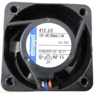 Ebmpapst 412J/2 12V 200MA 2.4W 3wires Cooling Fan